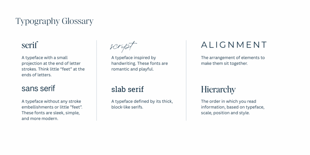 here are definitions of font styles like serif, sans serif, and script, that you can use in typography for design