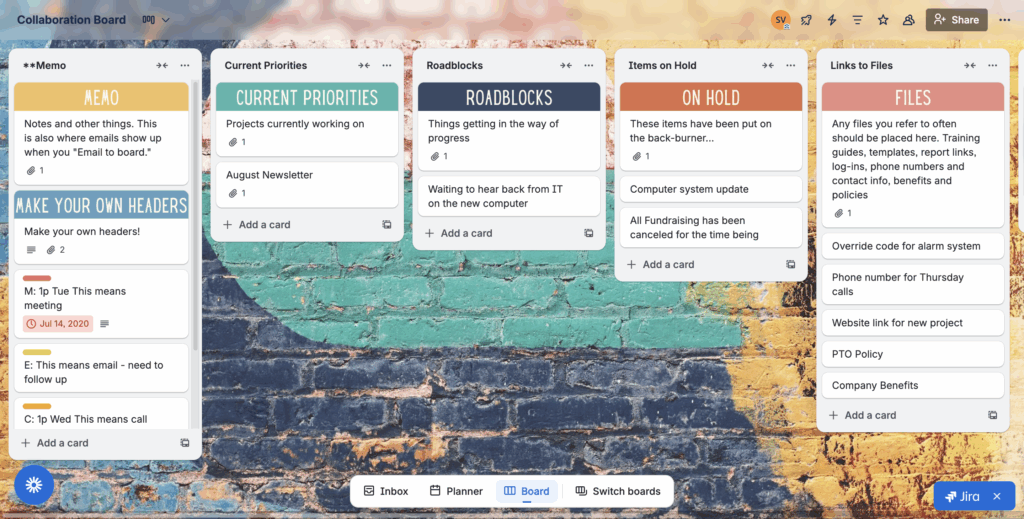 a screenshot of one of my trello boards